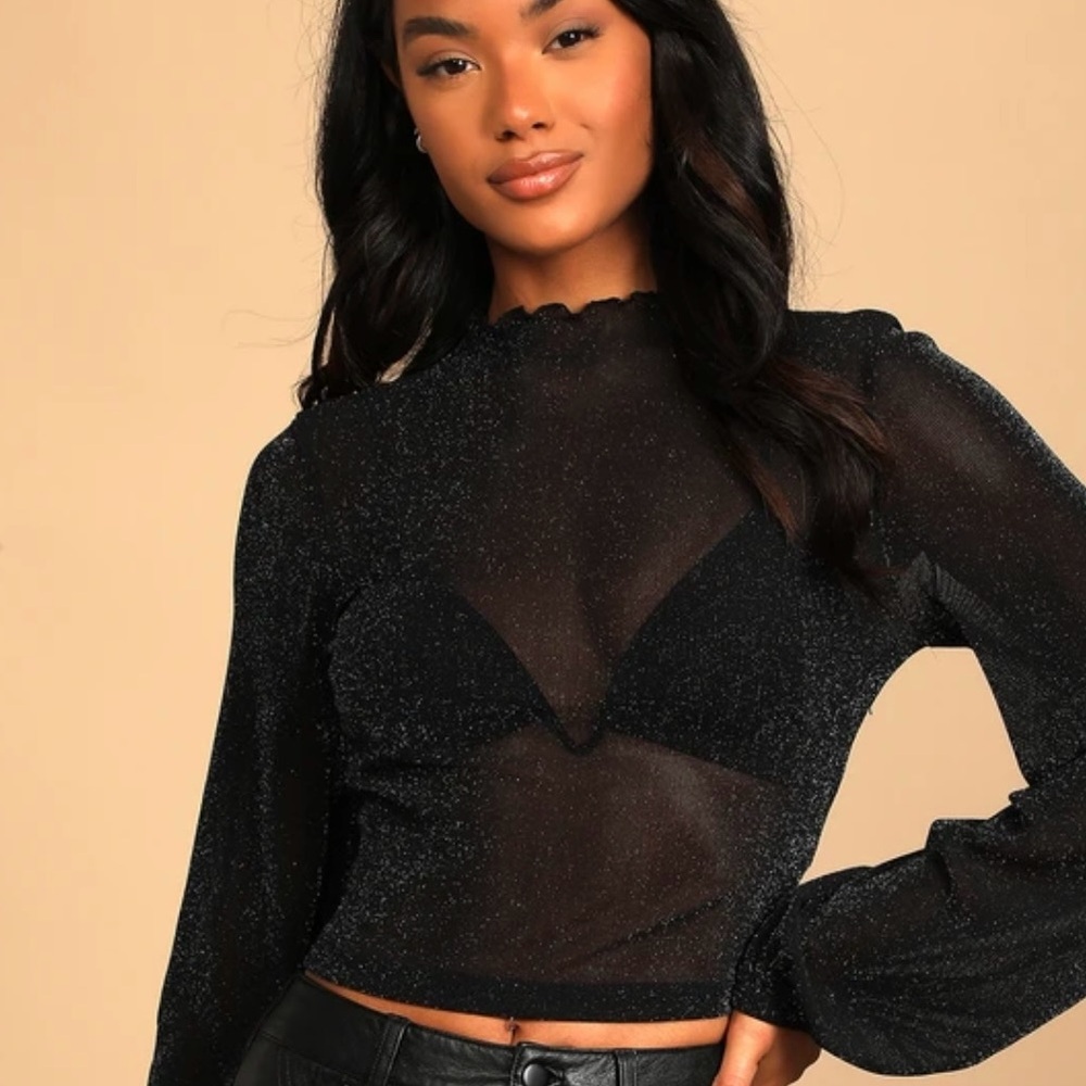 Lulu’s Sparkle Mock Neck Sheer Top